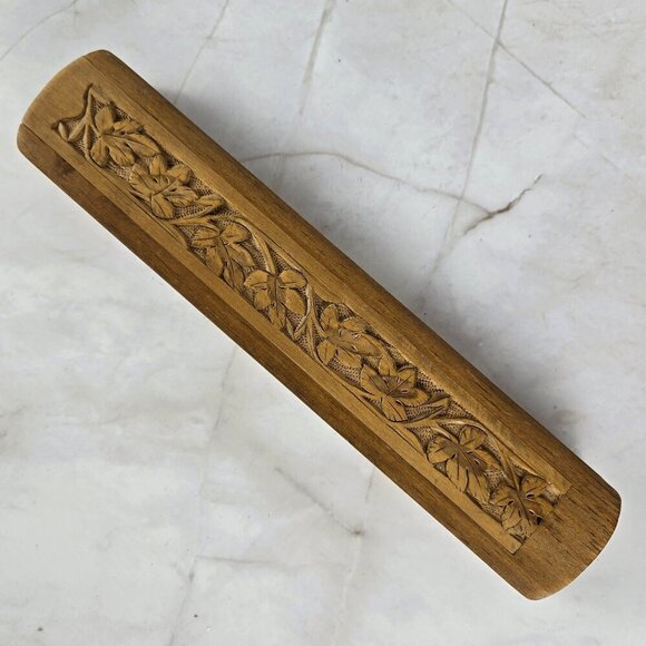 Hand Carved Wooden Incense Box with Sliding Lid Trinkets Storage Decoration - Picture 1 of 9